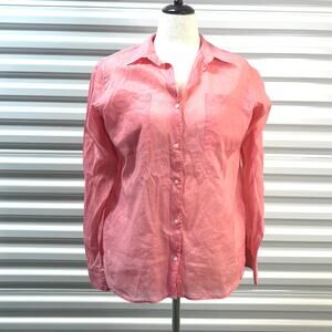 Gap Salmon Pink Blouse, Semi Sheer Cotton Button Up, Oversized, Women’s Size L